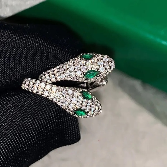 Jewelry - NEW 14K Gold Plated Emerald Snake Hoop Earrings